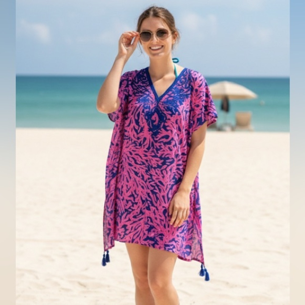 Lilly Pulitzer 100% Silk Sydney Caftan tassel dress size XXS/XS